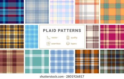 Plaid pattern set reflecting nostalgic craftsmanship. Suitable for retro visuals and heritage branding.
