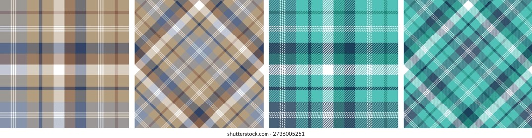 Plaid pattern set repeatable or fence seamless checkered fabric texture background for skirt, tablecloth, blanket, duvet cover, or other modern fashion print.