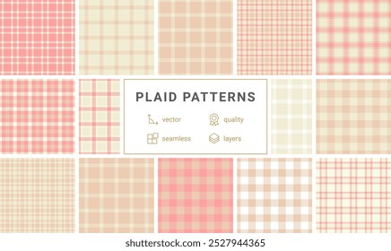 Plaid pattern set with rustic charm, ideal for textile materials, wallpaper, or shirt designs with a British-inspired aesthetic.
