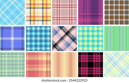 Plaid pattern set with rustic charm, ideal for textile materials, wallpaper, or shirt designs with a British-inspired aesthetic.