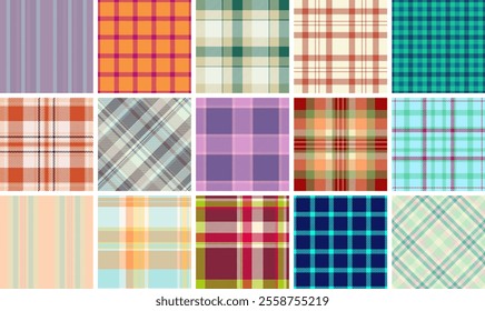 Plaid pattern set with rustic charm, ideal for textile materials, wallpaper, or shirt designs with a British-inspired aesthetic.