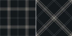 Plaid Pattern Set Seamless In Dark Grey. Houndstooth Textured Tartan Check Graphic Textures For Autumn Winter Flannel Shirt, Skirt, Throw, Scarf, Other Modern Menswear And Womenswear Textile Print.