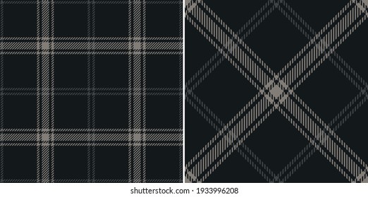 Plaid pattern set seamless in dark grey. Houndstooth textured tartan check graphic textures for autumn winter flannel shirt, skirt, throw, scarf, other modern menswear and womenswear textile print.