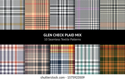 Plaid pattern set. Seamless tartan vector backgrounds in black, white, red. Glen abstract check plaid for jacket, coat, skirt, dress, or other spring, autumn, or winter tweed fashion textile design.