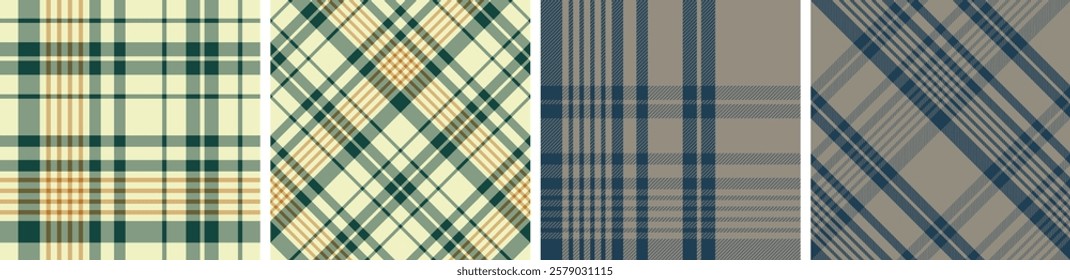Plaid pattern set seamless tartan check plaid for skirt, tablecloth, blanket, duvet cover, or other modern fashion print.