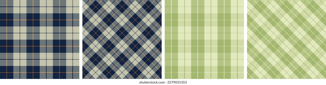 Plaid pattern set seamless tartan check plaid for skirt, tablecloth, blanket, duvet cover, or other modern fashion print.