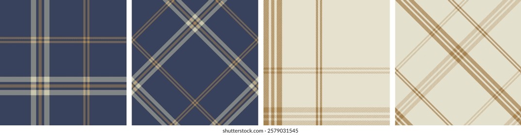 Plaid pattern set seamless tartan check plaid for skirt, tablecloth, blanket, duvet cover, or other modern fashion print.