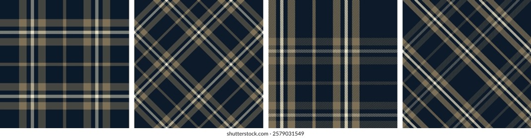 Plaid pattern set seamless tartan check plaid for skirt, tablecloth, blanket, duvet cover, or other modern fashion print.