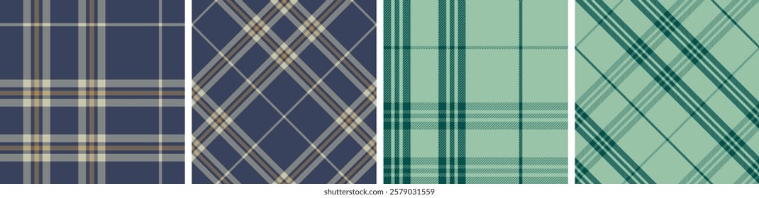Plaid pattern set seamless tartan check plaid for skirt, tablecloth, blanket, duvet cover, or other modern fashion print.