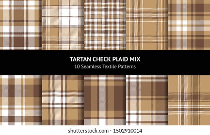 Plaid pattern set. Tartan check plaid in neutral brown, sand beige, and white for flannel shirt, blanket, throw, or other modern textile design.