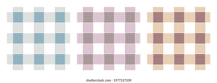 Plaid pattern set. Tartan checked plaids in muted blue, purple, orange, white. Seamless muted vichy  backgrounds for tablecloth, blanket, napkin, or other textile design.