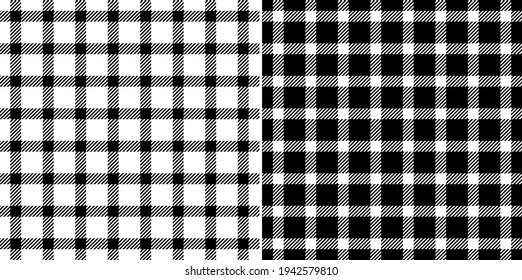 Plaid pattern set tattersall in black and white. Seamless windowpane tartan checks for shirt, dress, skirt, handkerchief, jacket, coat, other modern spring summer autumn winter fashion textile print.