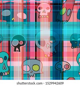 Plaid pattern with skulls. Seamless texture. 