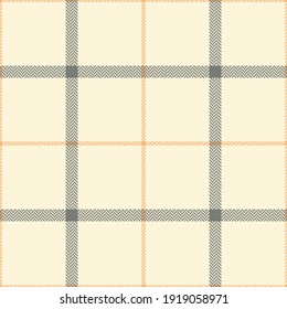 Plaid pattern spring autumn tattersall in grey and soft orange. Seamless herringbone textured tartan check background graphic art for flannel shirt, skirt, other trendy fashion textile print.