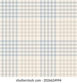 Plaid pattern for spring autumn winter in soft light blue and beige. Seamless herringbone tartan check vector for scarf, dress, blanket, throw, pillow, other modern tweed fashion fabric print.