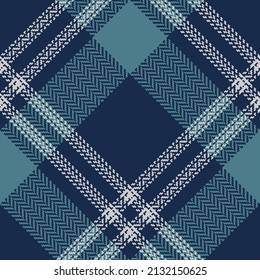 Plaid pattern for spring autumn winter in blue, teal green, grey. Herringbone textured seamless asymmetric tartan vector for scarf, flannel shirt, blanket, skirt, other modern fashion textile design.