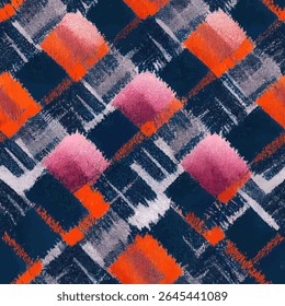 Geplakt patroon in de stijl van Matisse, met grote penseelstreken en grote pastelroze vierkanten. grunge lijnen ikat patroon, ikat naadloos patroon, Vector illustratie achtergrond voor het afdrukken van het papier.