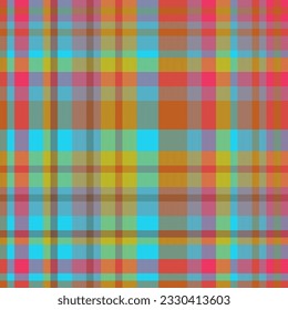 Plaid pattern tartan of background check texture with a textile fabric vector seamless in cyan and red colors.