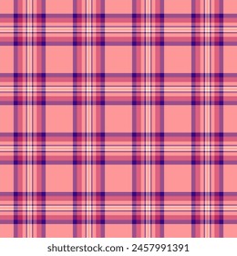 Plaid pattern tartan of vector fabric seamless with a background check texture textile in red and pink colors.