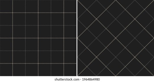 Plaid pattern tattersall in dark grey. Seamless tartan graphic windowpane thin lines vector for flannel shirt, skirt, jacket, coat, dress, scarf, other modern autumn winter fashion fabric design.