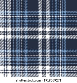 Plaid pattern texture in blue and white. Striped seamless check plaid background graphic art for flannel shirt, skirt, blanket, throw, duvet, other modern spring summer autumn fashion fabric print.