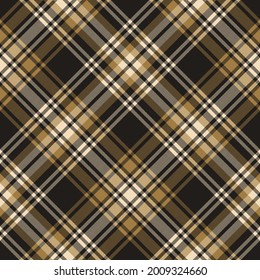 Plaid pattern texture in gold brown, beige, black. Seamless large herringbone textured tartan check graphic vector for modern autumn winter blanket, duvet cover, throw, other fashion fabric design.