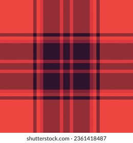 Plaid pattern texture of seamless tartan vector with a fabric check background textile in red and dark colors.