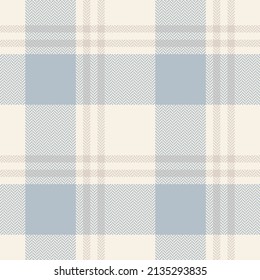 Plaid pattern texture for spring summer autumn winter in soft pale cashmere blue and beige. Seamless large light herringbone tartan check for flannel shirt, skirt, scarf, blanket, duvet cover, throw.