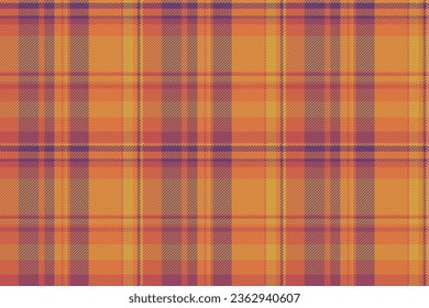 Plaid pattern texture of vector textile seamless with a check tartan fabric background in orange and amber colors.