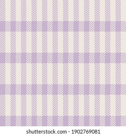 Plaid pattern textured herringbone in pastel purple and off white. Seamless light tartan check plaid graphic for scarf, skirt, tablecloth, or other modern spring summer fashion textile design.