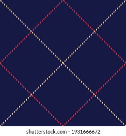 Plaid pattern thin line textured windowpane in navy blue, red, beige. Seamless tattersall tartan check plaid decorative background for scarf, skirt, shirt, other trendy autumn winter textile print.