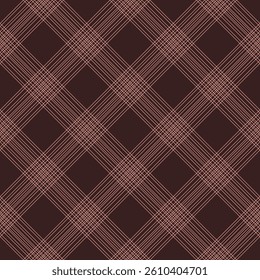 Plaid pattern with thin pink lines on a dark brown background. Classic and modern style.
