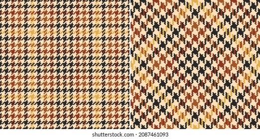 Plaid pattern tweed for autumn winter spring in brown, yellow, beige. Seamless pixel textured dog tooth tartan check print for dress, jacket, trousers, scarf, other modern fashion fabric design.