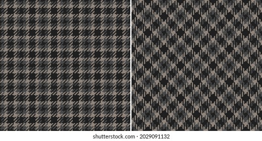 Plaid pattern tweed in black and dark grey. Seamless pixel tartan check plaid graphic vector for dress, skirt, trousers, coat, jacket, other modern autumn winter fashion textile print.