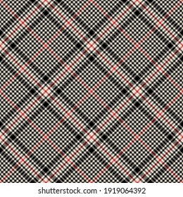 Plaid pattern tweed in black, red, white. Pixel art seamless glen tartan check plaid background art graphic for skirt, dress, jacket, blanket, other modern spring autumn fashion fabric design.