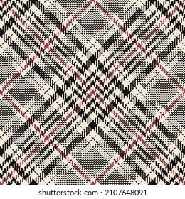 Plaid pattern tweed in black, red, white. Seamless abstract diagonal glen tartan check illustration for spring autumn winter jacket, skirt, trousers, blanket, scarf, other modern fashion fabric print.