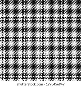 Plaid pattern tweed in black and white. Seamless tattersall vector graphic for jacket, coat, skirt, dress, other modern spring summer autumn winter fashion textile print. Houndstooth texture.