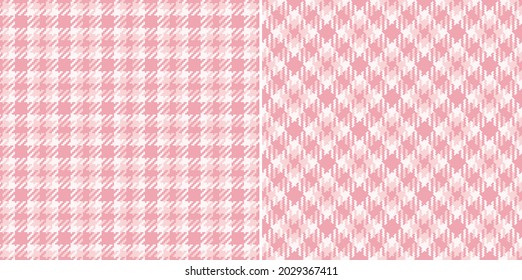 Plaid pattern tweed in coral pink for dress, jacket, coat, skirt, scarf. Seamless bright monochrome pixel tartan check plaid vector for modern spring summer autumn fashion textile print.