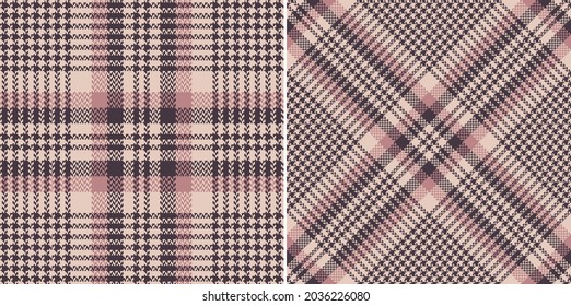 Plaid pattern tweed in pink, beige, brown. Herringbone textured seamless tartan check for flannel shirt, skirt, blanket, duvet cover, other modern spring autumn winter fashion textile print.
