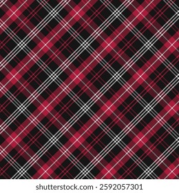 Plaid pattern with twill weave in black red white.Tartan check seamless pattern.Vector illustration geometric background for fabric and paper.