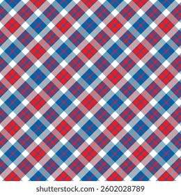 Plaid pattern with twill weave in blue red white.Tartan check seamless pattern.Vector illustration geometric background for fabric and paper.