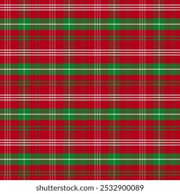 Plaid pattern with twill weave.Red green white tartan check seamless pattern.Vector illustration geometric background for fabric and prints.