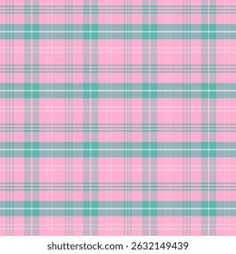 Plaid pattern with twill weave in pink and green.Tartan check seamless pattern.Vector illustration geometric background for fabric and prints