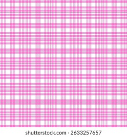 Plaid pattern with twill weave in pink and white.Tartan check seamless pattern.Vector illustration, geometric background for fabric and prints.