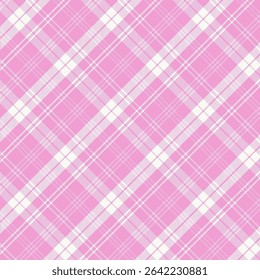 Plaid pattern with twill weave in pink and white.Tartan check seamless pattern.Vector illustration geometric background for fabric and prints.