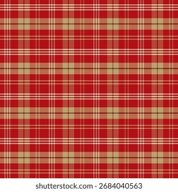Plaid pattern with twill weave in red and gold.Autumn, winter, Christmas tartan checkered seamless pattern.Vector illustration geometric background for fabric and prints.