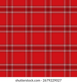 Plaid pattern with twill weave in red.Christmas, winter tartan check seamless pattern.Vector illustration geometric background for fabric and prints.