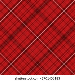 Plaid pattern with twill weave in red.Christmas, winter tartan check seamless pattern.Vector illustration geometric background for fabric and prints.