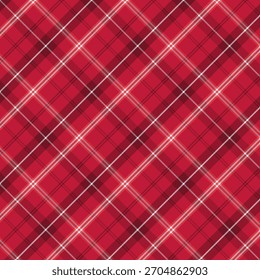 Plaid pattern with twill weave in red.Christmas, winter tartan check seamless pattern.Vector illustration geometric background for fabric and prints.