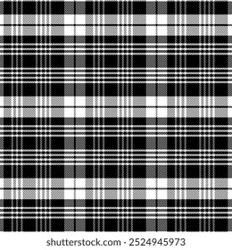 Patrón de cuadros con tejido de sarga. Patrón transparente de cuadros de tartán blanco y negro. Fondo geométrico de Ilustración vectorial para tela y papel.